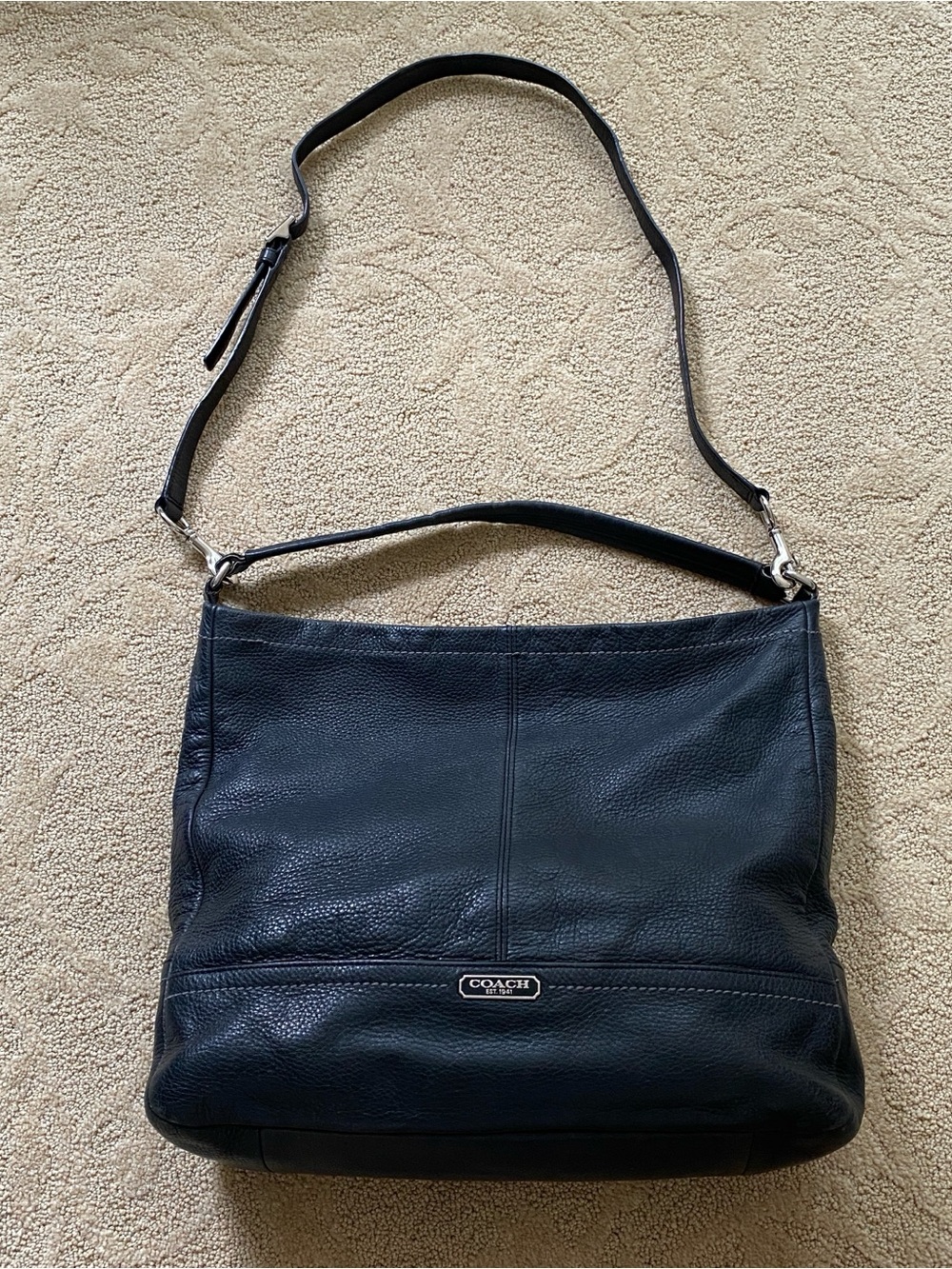 Coach Park Leather Hobo Bag Hand Carry Shoulder Strap Navy Blue/Black #F23293